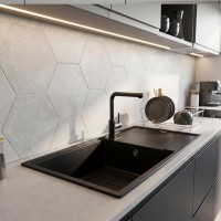 7850 GALANS  Кухонна мийка гранітна 780*500*200, кріплення, чорна матова (1 сорт) Valeso фото 8