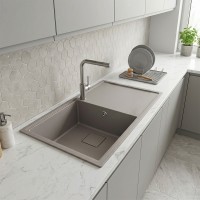 7850 GALANS  Кухонна мийка гранітна 780*500*200, кріплення, сірий мусон (1 сорт) Valeso фото 6