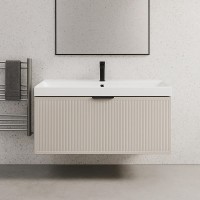 32211 Тумба Fabio (кашемір) з умивальником Fabio 100 см (консольна) ручка чорна (1 сорт) Аква Родос