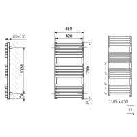 WWQSN118045K9M5E8P Рушникосушка електрична Terma Quadrus Slim One 1185*450, колір чорний мат (RAL 90 Terma фото 4