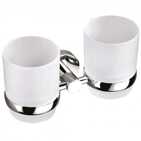 8128 (1852) GLORIA Склянка для зубних щіток подвійна, скло, хром (1 сорт) Аква Родос