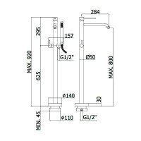 LIG 032 NO LIGHT Змішувач ванни з підлоги, з ручним душем, чорн.мат (1 сорт) Paffoni фото 1