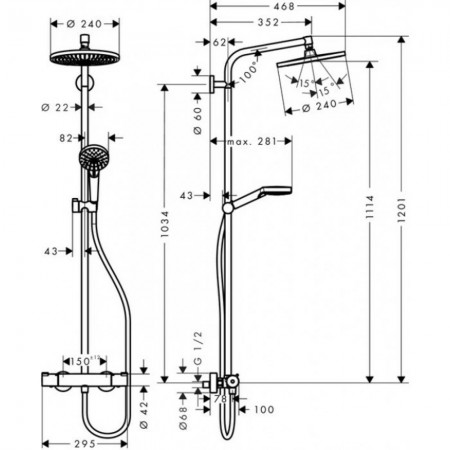 27267000 Crometta S 240 1jet Showerpipe Душова система д/душа (1 сорт) HANSGROHE