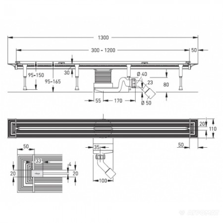 704353 Advantix Vario Душовий лоток з вставкою мат. 300-1200mm (1 сорт) Viega