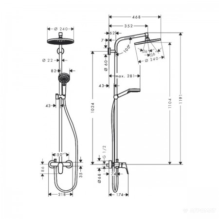 27284000 Crometta E 240 1jet Showerpipe Душова система д/душа (1 сорт) HANSGROHE