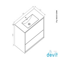 0023120W FLY Тумба 90 з раковиною, білий глянцевий колір (2пак) (1 сорт) Devit