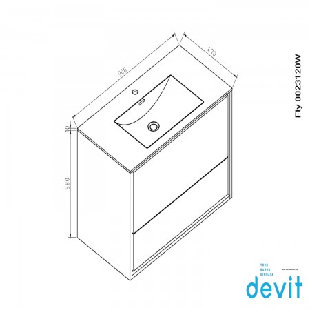 0023120W FLY Тумба 90 з раковиною, білий глянцевий колір (2пак) (1 сорт) Devit