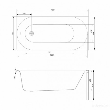 S301-251 OCTAVIA Ванна прямокутна OCTAVIA 150х70  + ніжки PW01 (1 сорт) CERSANIT-С Україна