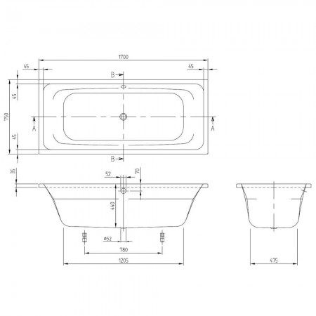 UBA170FRA2V-01 Targa Ванна 170x75см, білий (1 сорт) VILLEROY  BOCH