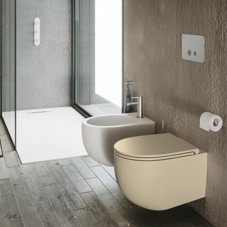 B.K1, B.WCSBLV+ B.CWBLRF Bull Унітаз підвісний безобідковий з кришкою, Beige Nuance (1 сорт) SDR