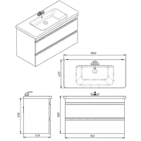 753100W FRAME Біла глянцева тумба 100см з раковиною та сифоном (1 сорт) Devit фото 3