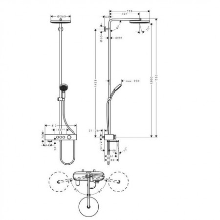 24230000 HG Pulsify Душова система Showerpipe 260 1jet з термостатом для ванни ShowerTablet 400, хро HANSGROHE