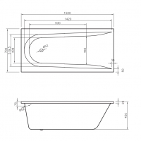 Ванна Boomerang  1500x700 посилений борт, з ніжками (1 сорт) VAYER