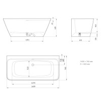 VAQUAWA/00 QUADRO WALL Ванна пристінна 160х76 см з литого (штучного) каменю, з інтегрованим сифоном, PAA фото 1