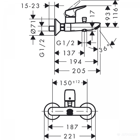 71400000 Logis Змішувач д/ванни (1 сорт) HANSGROHE